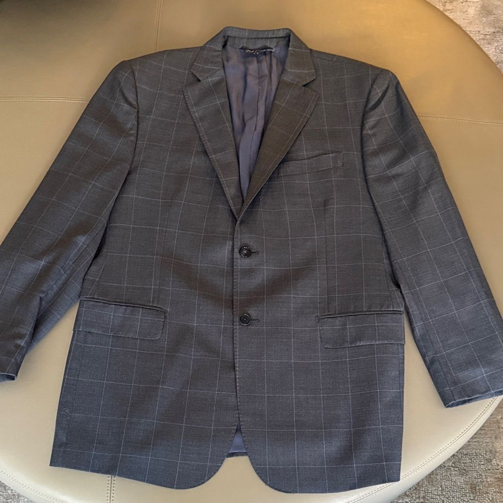Saks Fifth Ave Black Label Tropical Wool Men’s Blue Windowpane Jacket. Size 42.